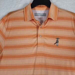 Straight Down Polo Shirt Mens M Orange Striped Golf Performance Short Sleeve